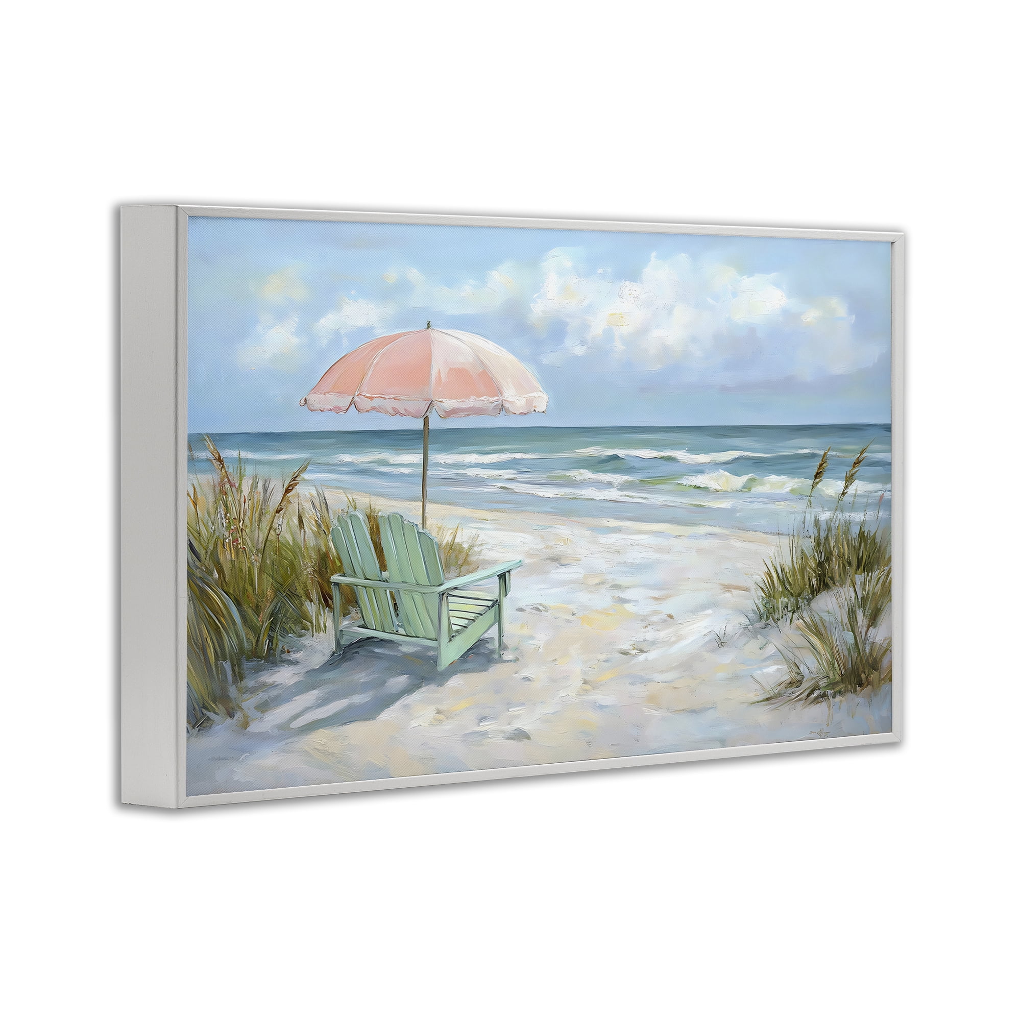 Stupell Industries Seaside Chair & Pink Umbrella White Framed Giclee Art, design by Creative Studio
