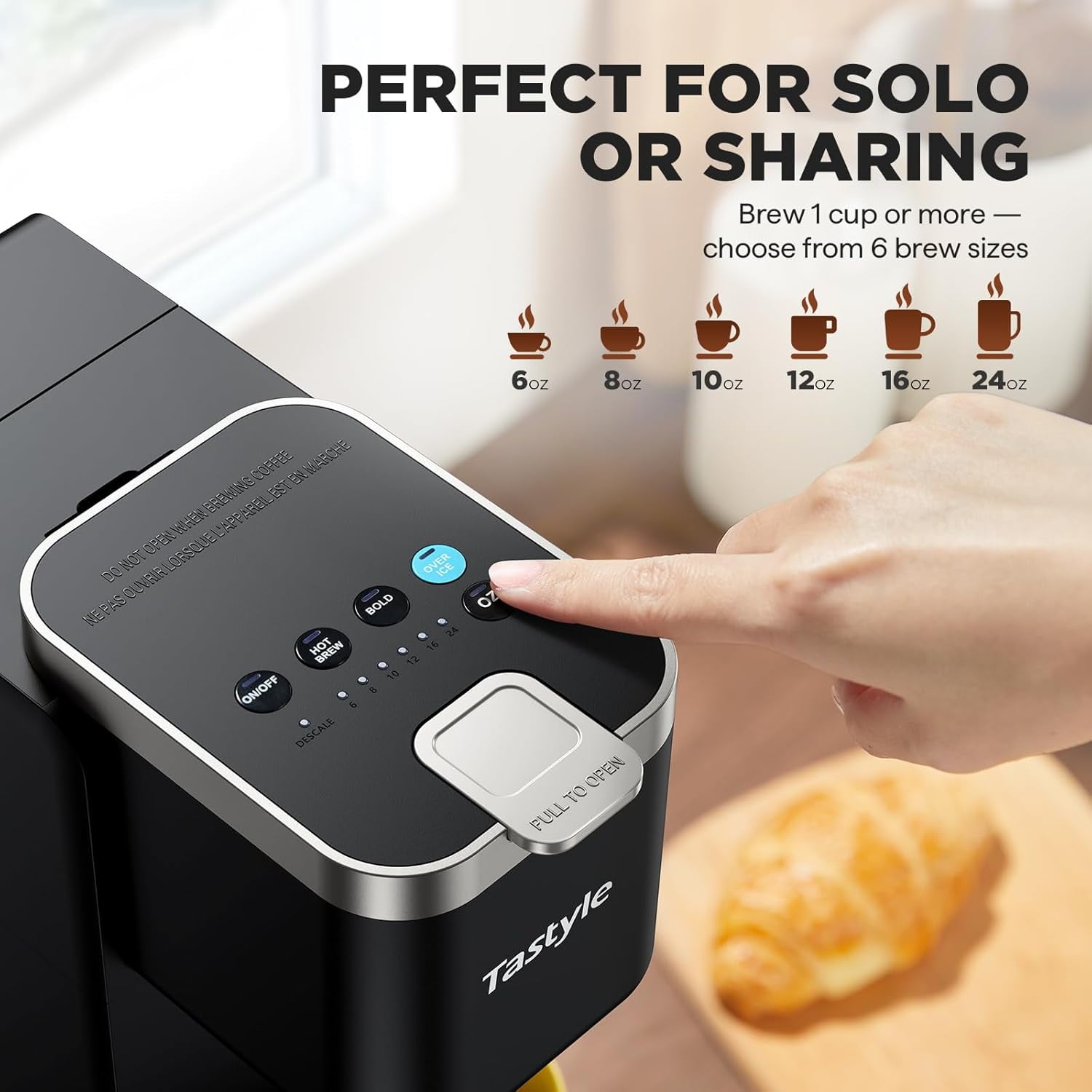 Single Serve Coffee Maker, Iced and Hot Machine for K Cup & Grounds, Compact Design, 40oz Removable Water Reservoir, 6 to 24 Oz Brew Sizes, Fits 7.3" Travel Mug, Black