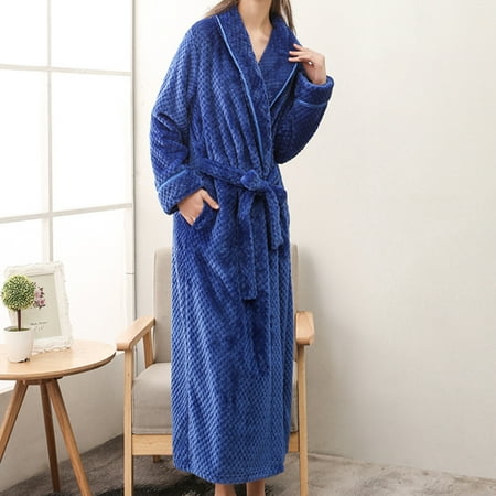 Sexy Lingerie For Women Women S Robe Bathrobe Solid Coat Sleeved Long Clothes Winter Lengthened Splicing Home Color  Blue Women s Intimates XL