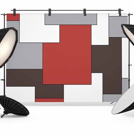 Mid Century Backdrop for Photography Absrtact Geometric Red Gery Brown Photo Backdrop Portrait Background Party Banner Photo Backgrounds for Studio Booth Props 12x8ft