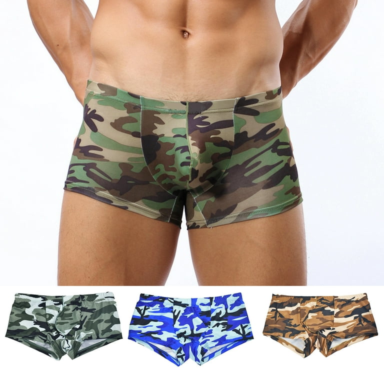 rygai Men Underpants Camouflage Close Fit Stretchy Low Waist Anti-pilling  Sweat Absorbing U Convex Panties Briefs Underwear for Honeymoon,Army Green M