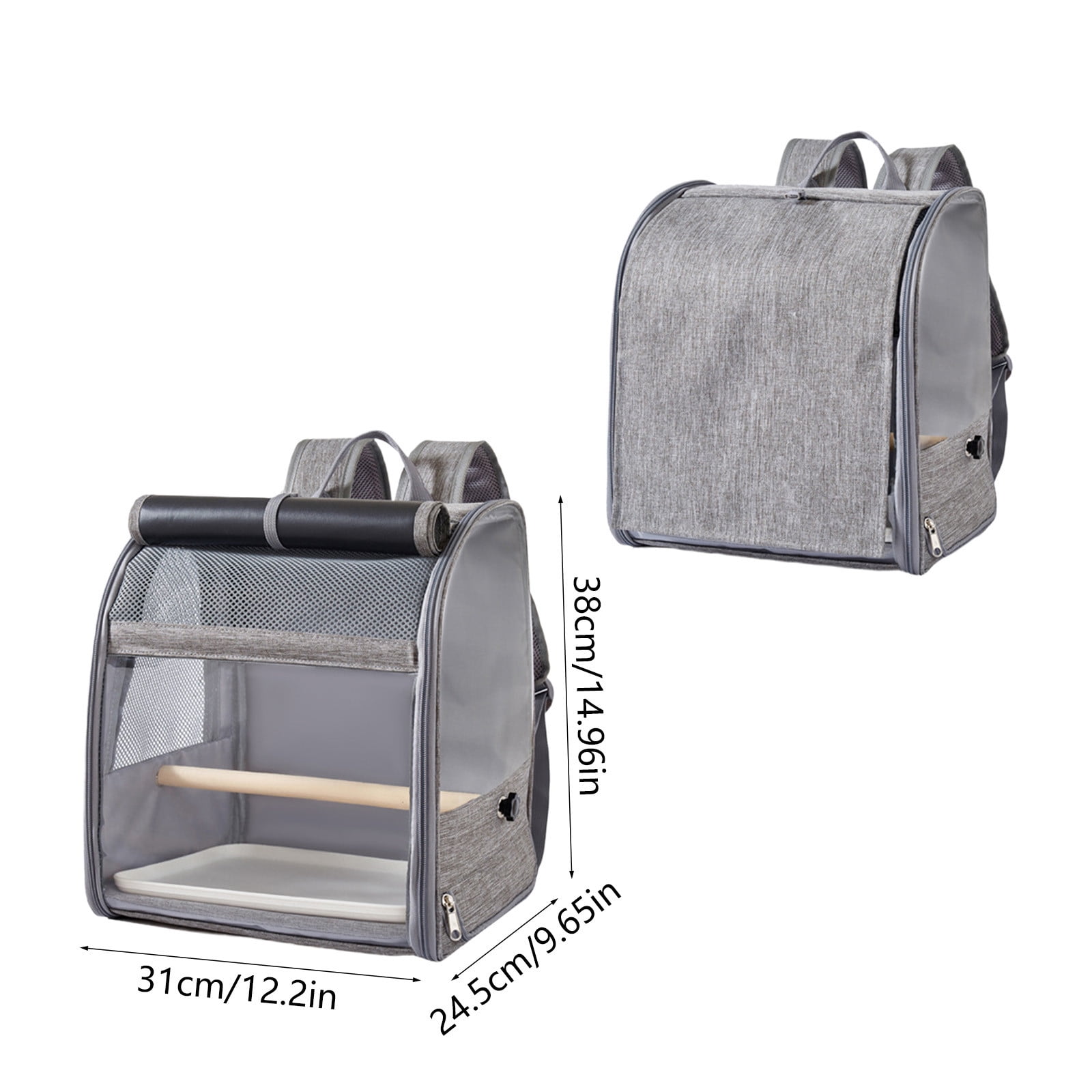 Bird Carrier Bag, Bird Travel Cage with Standing Perch and Stainless Steel Mesh, Protable Transparent Breathable Carrier for Small Birds Parrot Parakeet, Dark Gray
