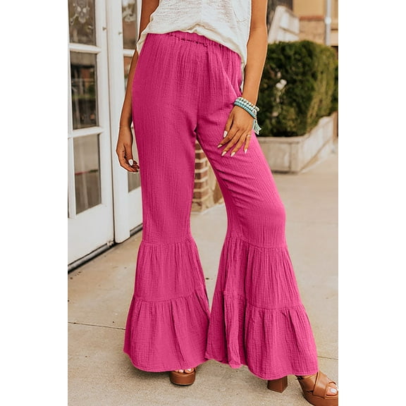 Redhotype Elevate Your Wardrobe with Rosy Textured Bell Bottoms - High Waist Fashion Must-Have!