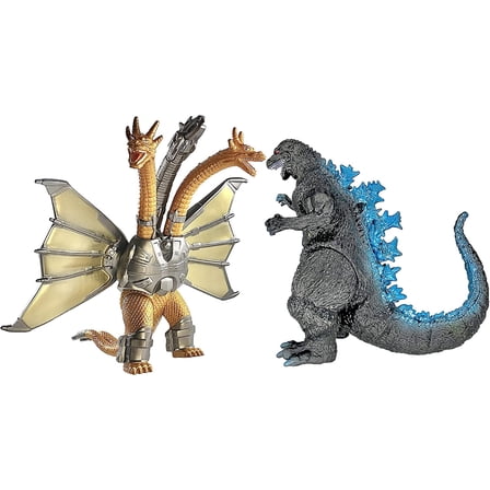 Set of 2 Mecha King Ghidorah vs 1954 65th Anniversary vs Heisei Era Monster Dinosaur Toy, 2021 Movable Joints Action Movie Series Soft Vinyl, Carry Bag