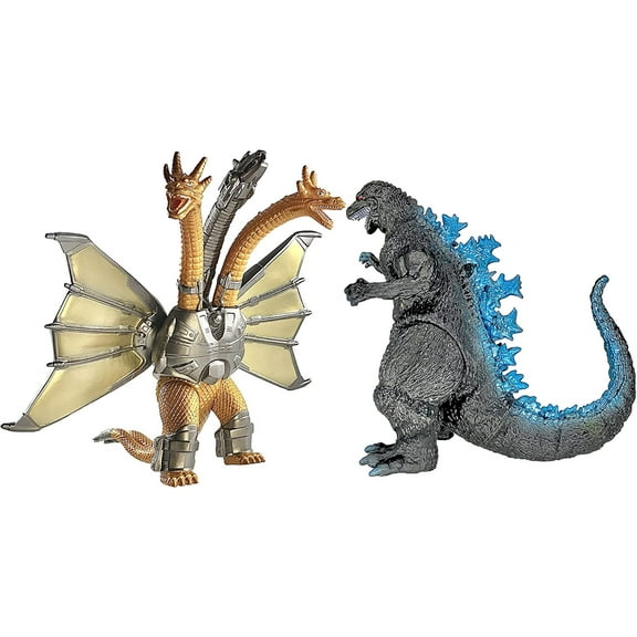 Set of 2 Mecha King Ghidorah vs 1954 65th Anniversary vs Heisei Era Monster Dinosaur Toy, 2021 Movable Joints Action Movie Series Soft Vinyl, Carry Bag