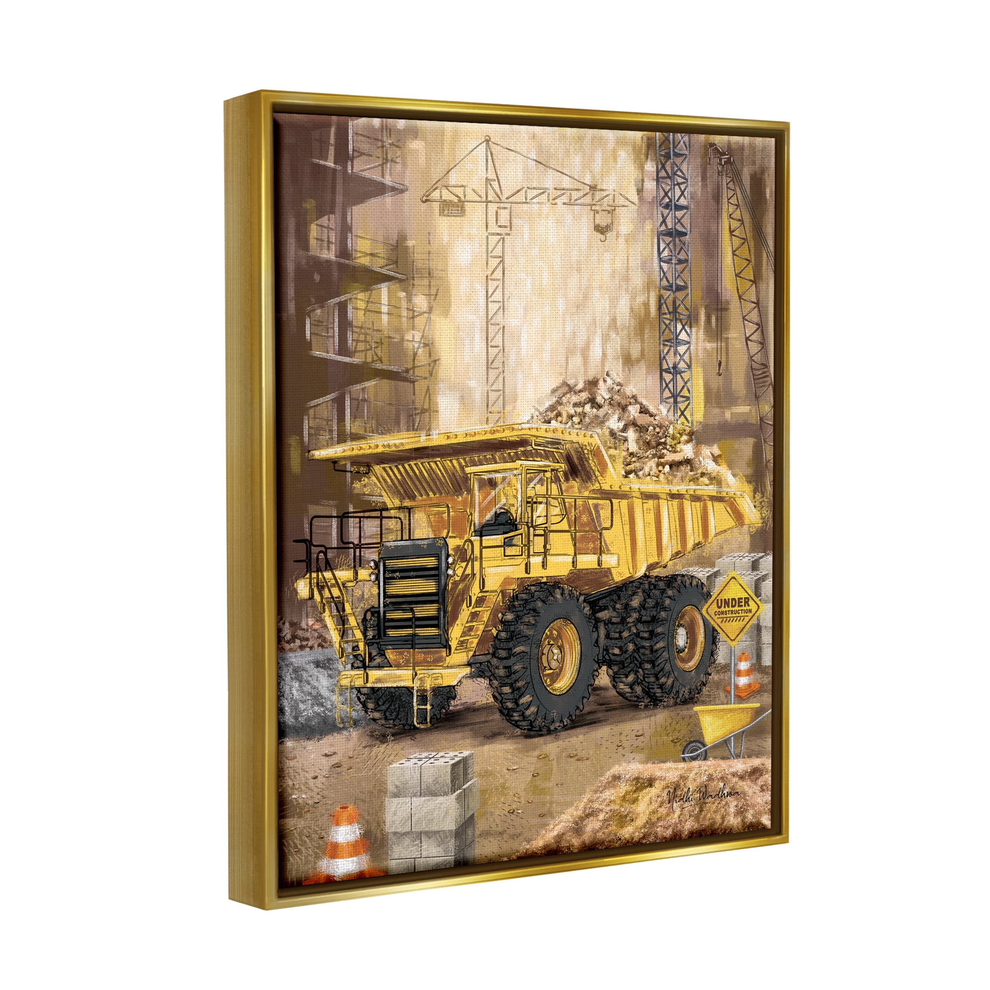 Stupell Industries Under Construction Site Transportation Painting Gold Floater Framed Canvas Art Print Wall Art, 25 x 31