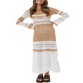 thumbnail image 1 of EIMELI Tricoté Robe Longue Bodycon pour les Femmes Y2K Manches Longues Creux à Rayures Midi Robes Robe de Plage d'Été, 1 of 7