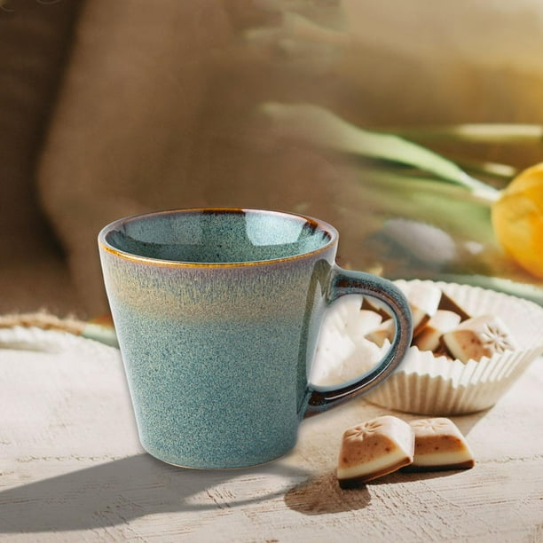 Taza de café de cerámica esmaltada, taza de desayuno, única de 480 ml para helado de frutas, para oficina, camping, cocina, tienda, regalo de Verde