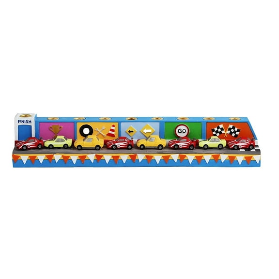 Zion Judaica Racing Cars Menorah Racetrack Menorah for Children Lively Painted Polyresin Sculptured Kids Candle Menorah Fits Standard Chanukah Candles