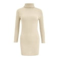thumbnail image 4 of DHFJKG Sweater Dress For Women Knit Ribbed Long Sleeve High Neck Bodycon Slim Fit Mini Dress Pullover Winter Versatile Dresses, 4 of 5