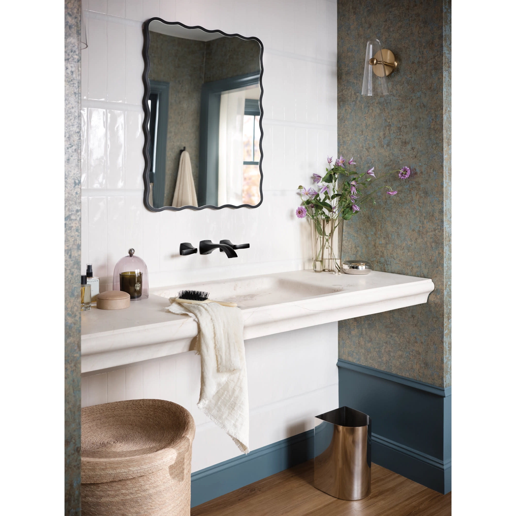 Moen Voss Brushed Nickel Two-Handle Wall Mount Bathroom Faucet