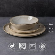 AmorArc Ceramic Dinnerware Sets,Handmade Reactive Glaze Stoneware Plates and Bowls Sets,Highly Chip and Crack Resistant | Dishwasher & Microwave Safe Dishes Set,Service for 8 Set(24pc),Cappuccino