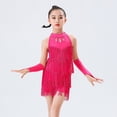 thumbnail image 4 of Otqutp Girls Sequin Tassel Dress Fringe Rhinestone Cut Out Ballet Dresses Halter Cute Shinny Dancewear with Gloves, 4 of 8