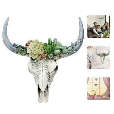Resin Cow Skull Wall Hanging Decor Flower Cow Skull Wall Decor Nursery Decor Resin Ornament with Hanging S