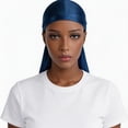 thumbnail image 2 of Yvsxxv Solid Color Silky Bandana, Polyester Long-Tail Head Wrap, Unisex Daily Hair Accessory, Royal Blue, 1 Pc, 2 of 4