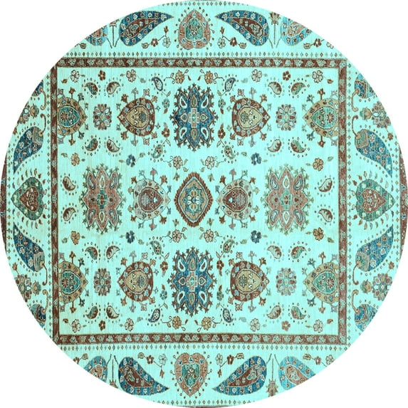 Ahgly Company Indoor Round Abstract Light Blue Modern Area Rugs, 8' Round