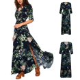 thumbnail image 2 of Robes d'Été pour Femmes 2022 Boho Robe d'Été Femme Boutonnée Fendue Florale Coton à Franges Fluide Soirée Maxi Longue Robe, 2 of 8