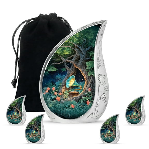 SABURIAL Gramophone Urn - Handcrafted Memorial Tribute Urn For Men & Women - Funeral Urns For Adult Ashes - Decorative Keepsake Urns - Combo - 10 Inch Large & 3 Inch