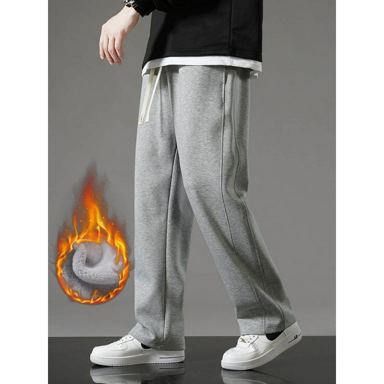HLSOHJP New Winter Men s Sweatpants Fleece Liner Sportswear Thick Warm Straight Casual Track Pants Male Thermal Velvet Trousers Walmart