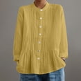 thumbnail image 2 of Women's Oversized Tshirts Retro Pleated Linen Like Regular Fit Shirt Long Sleeve Shirts for Women, 2 of 5
