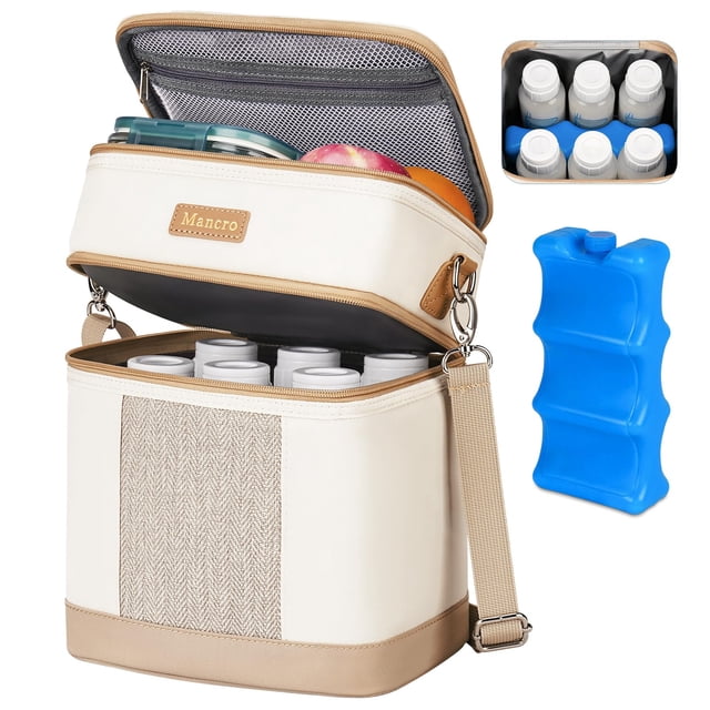 Bolsa térmica para leche materna Mancro de doble capa con aislamiento, color beige