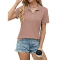 thumbnail image 3 of Hibeli Women's Lapel Collar Zip-Up Short Sleeve Summer Top, 3 of 7