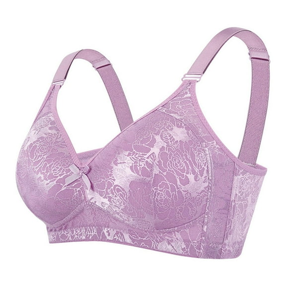 GUZOM Women's Plus Size 2XL Wire-Free Comfort Bra - Full Coverage, 4-Way Stretch, Lace Detail, Everyday Wear, Pink