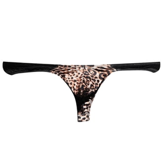 Botmois Leopard Bordered Men Underwear Soft & Thin Ice Silk Micro Thong Hipster G String Lingerie White L