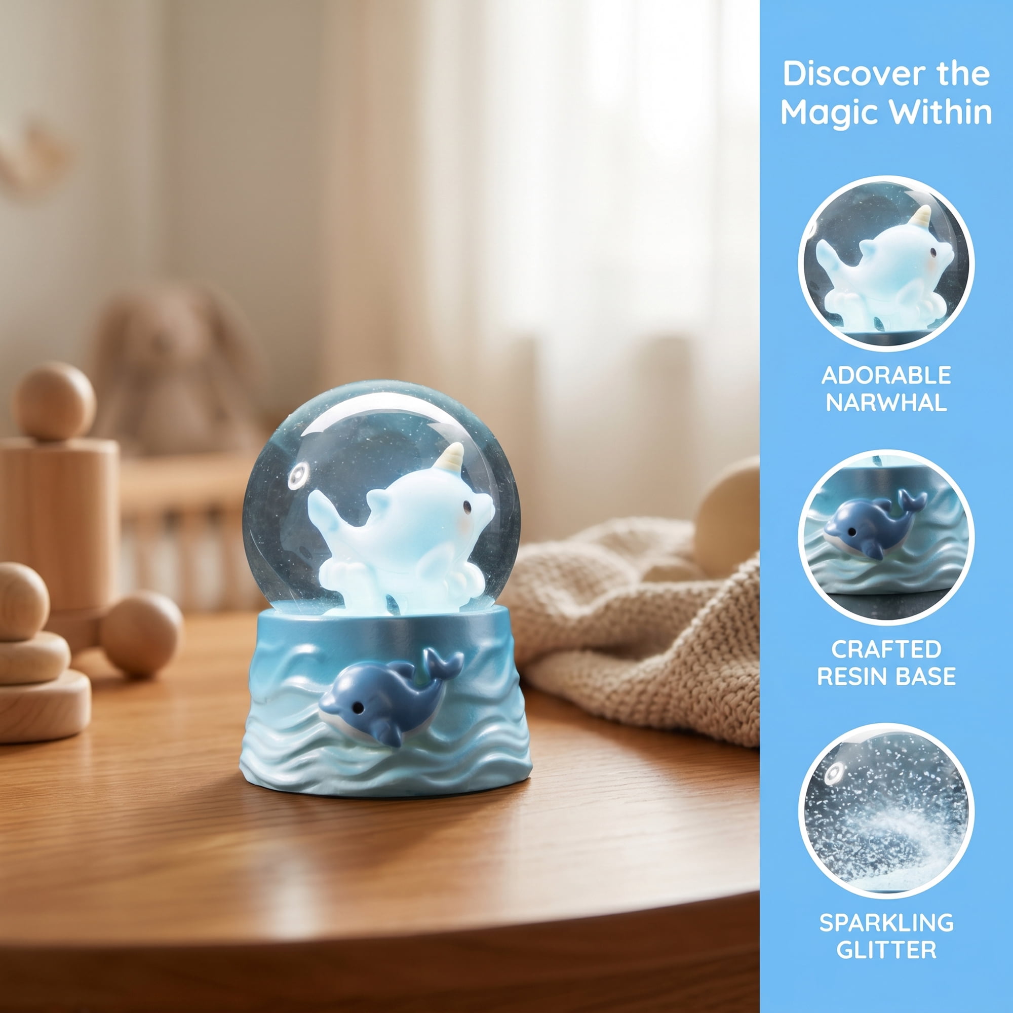Unique Bargains Cartoon Light Up Crystal Ball Mini Resin Figurine Snow Globe Blue Style B