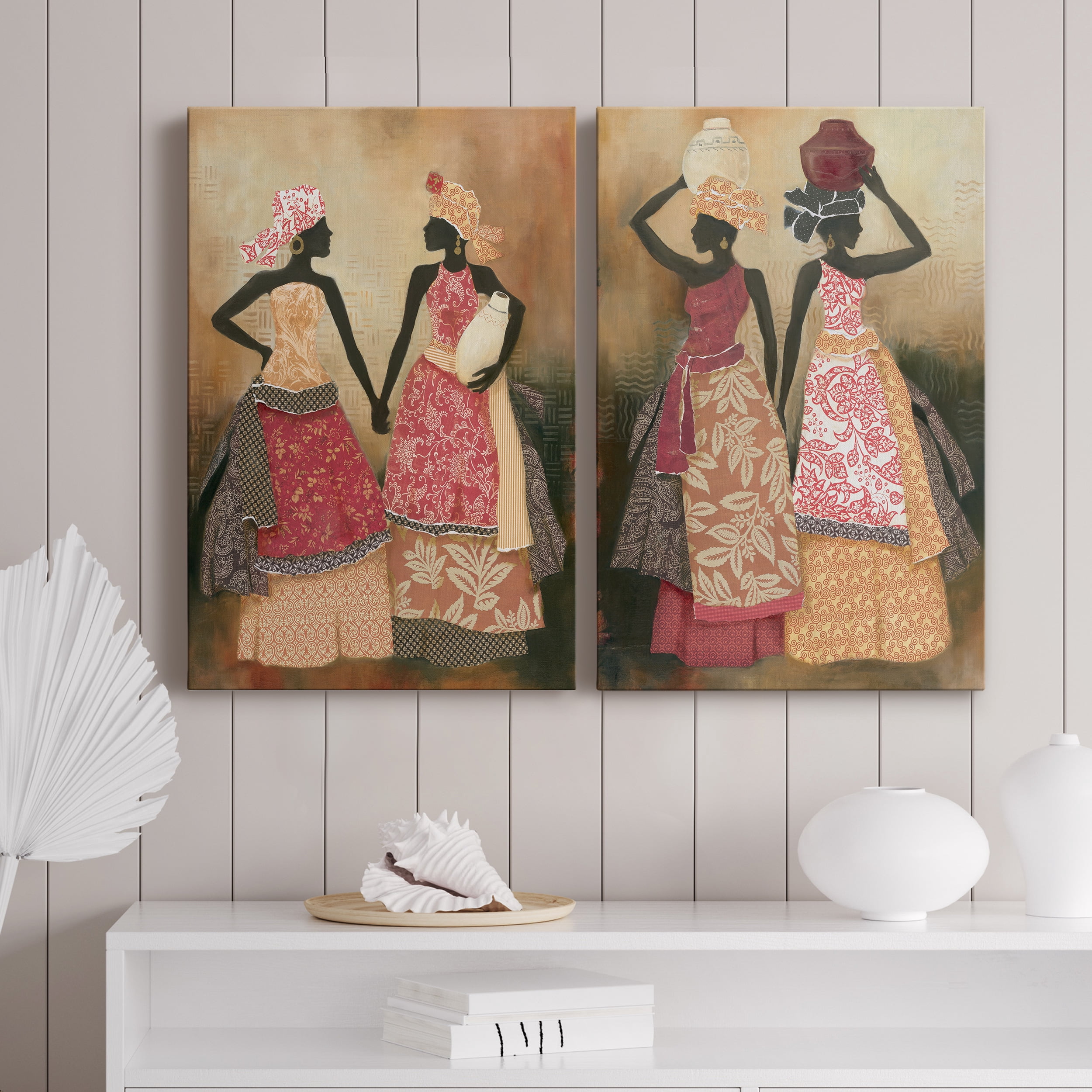 Village Women I Premium Gallery Wrapped Canvas - Ready to Hang - Set of 2 - 8 x 12 Each