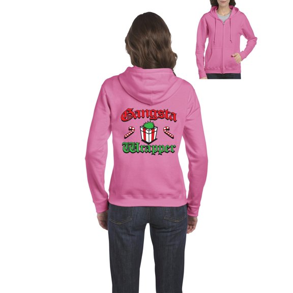 Womens Christmas Wrapper Full-Zip Hooded Sweatshirt