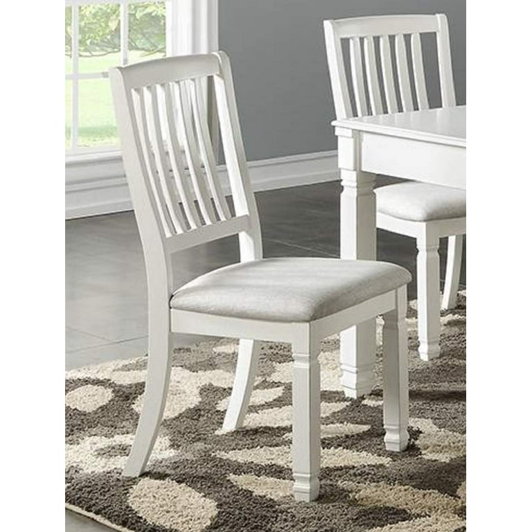 Set of 2 White Wood Dining Chairs with upholstered seat Cushions