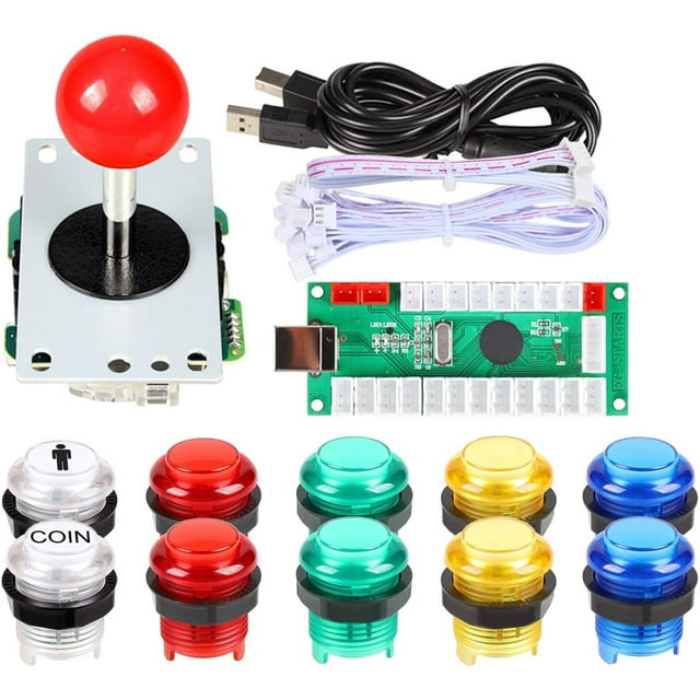 Encodeur USB Sans Délai pour Jeux PC Joystick Rouge + 10x Boutons-Poussoirs LED Illuminés 5V pour Kits Arcade Joystick DIY Pièces Mame Raspberry Pi 2 3 3B