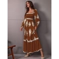 thumbnail image 4 of Women's Fall Wedding Guest Dresses Boho Floral Long Sleeve V Neck Flowy Elegant Maxi Dress Beach Clothes Brown XL, 4 of 8