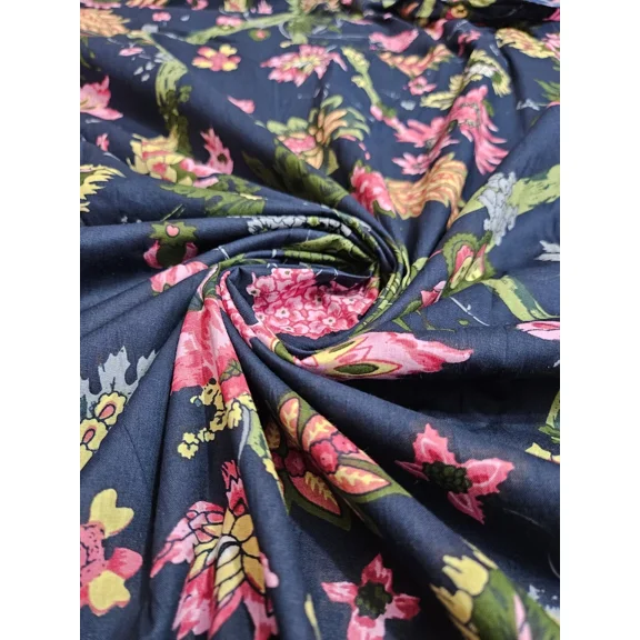 Indian Blue Floral Cotton Fabric Running Loose Sewing Dressmaking 5 Yard Floral