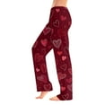 thumbnail image 2 of Iaqnaocc Valentine's Day Pajama Pants Women Baggy Love Heart Print Lounge Pants Loose Fit Love Heart Pajama Pants Fashion Holiday Party Drawstring Elastic Waist Pjs Sleep Bottoms Wine L, 2 of 5