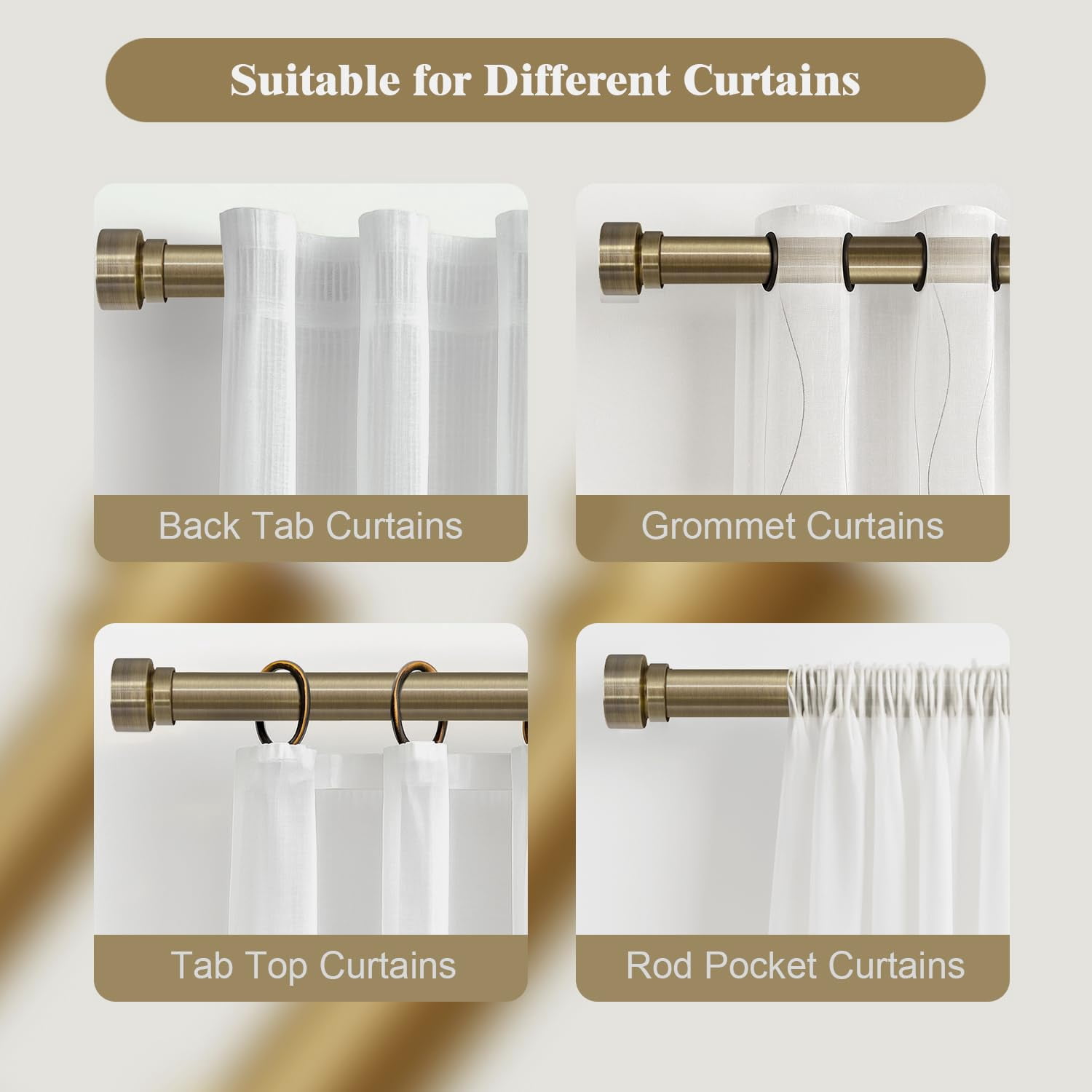 Heavy Duty Curtain Rods For Windows 28 To 48 Inch  1 Antique Bronze Rod Adjustable Length With Metal Finials Modern Decorative Bedroom Kitchen Living Room(16 60 Inch)