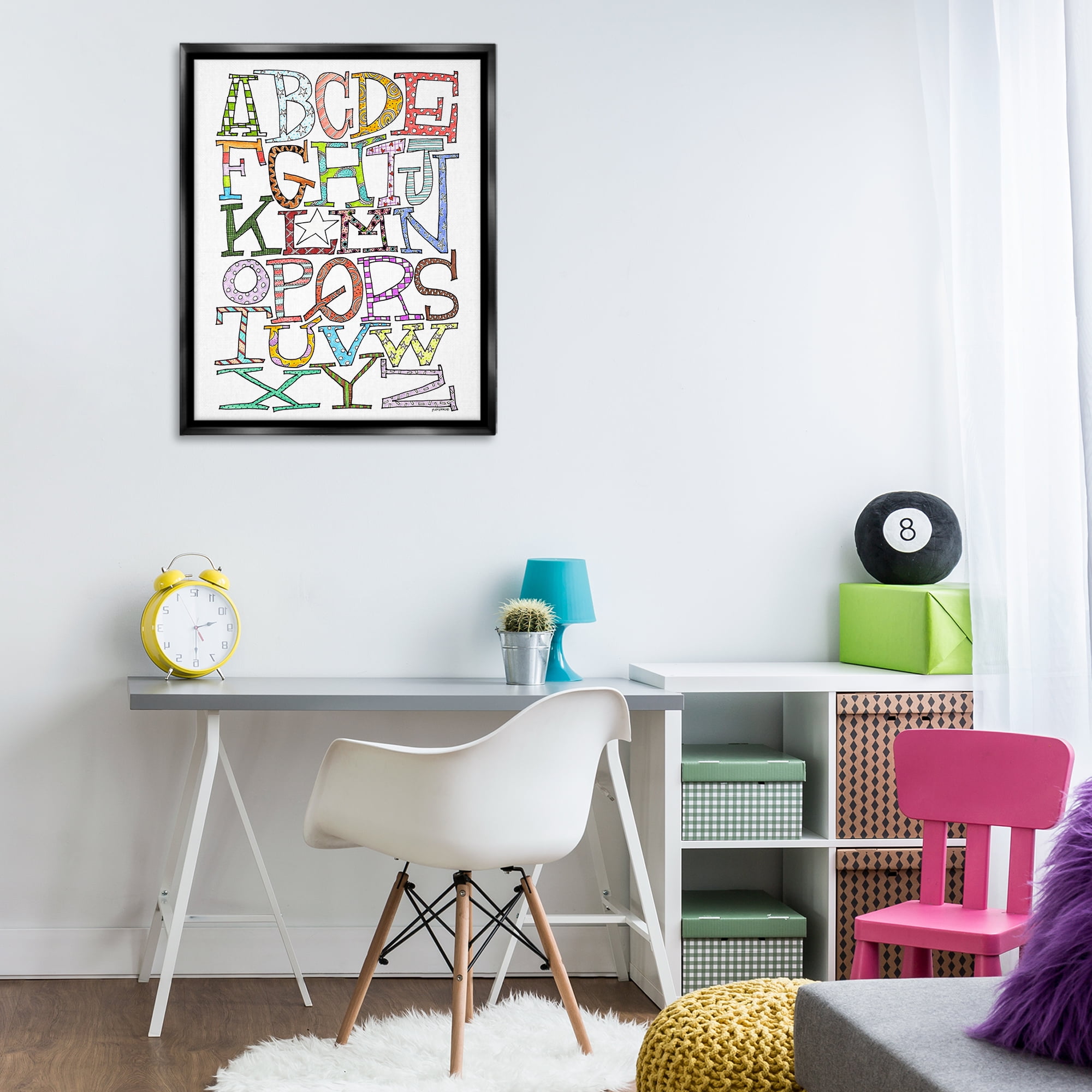 Stupell Industries Whimsical Patterned Letters Novelty Painting Black Floater Framed Art Print Wall Art, 25 x 31