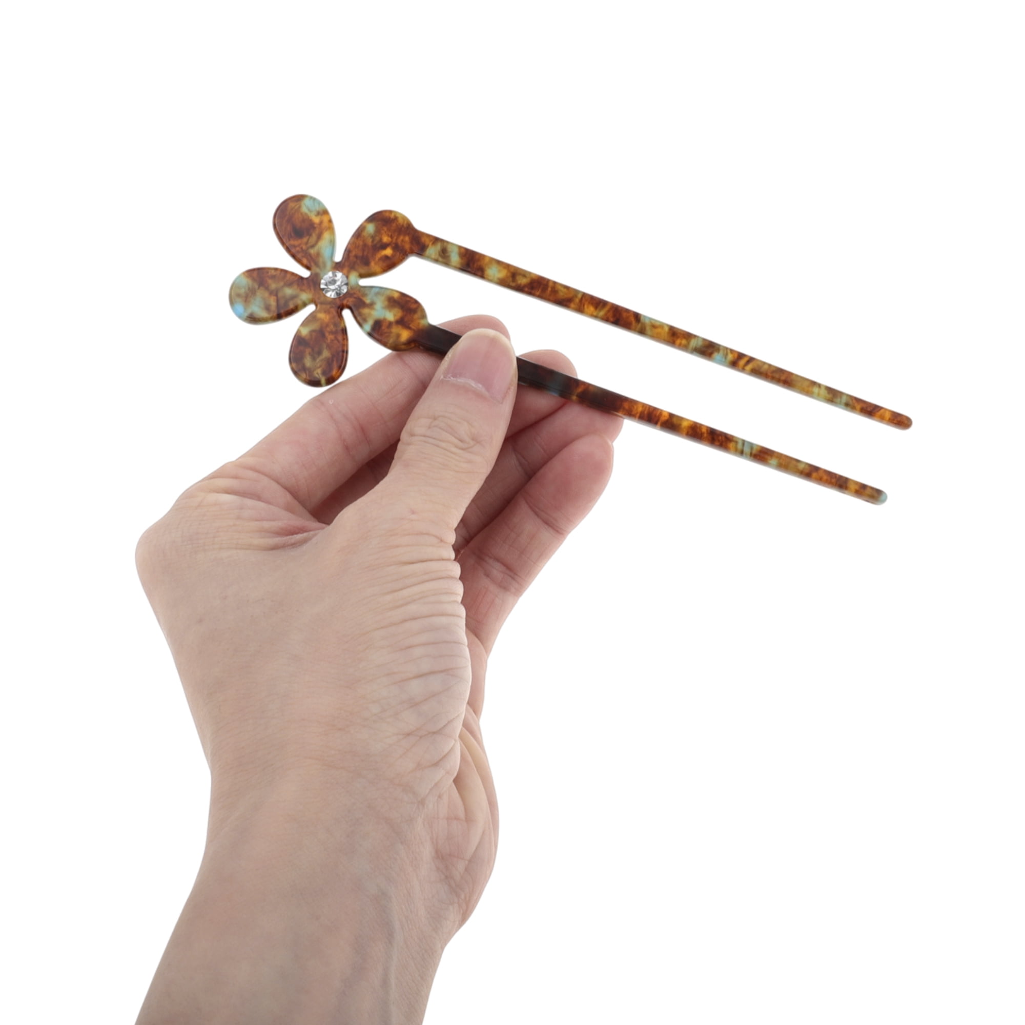 Unique Bargains Comfortable No Slip  Five-petal Flower Chignon Pin for Women 1 Pc Amber