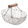 thumbnail image 1 of Wooden Handle Metal Retro Basket Portable Multi-Function Vegetable Fruit Egg Groceries Practical Storage Basket Organizer White, 1 of 8