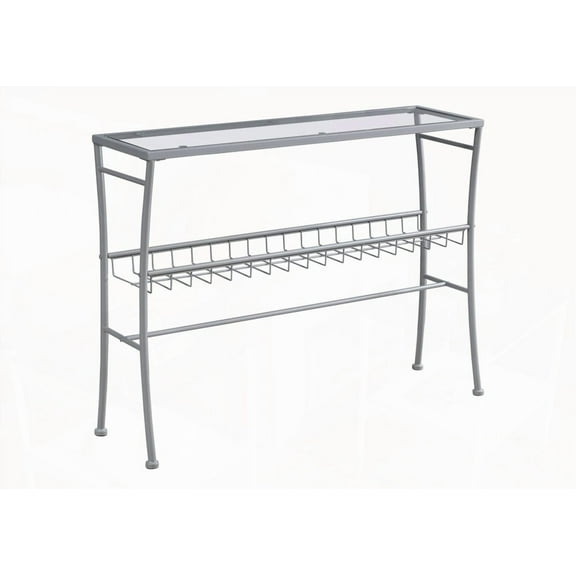 Accent Table for Console, Entryway - Narrow, Sofa & Bedroom. Clear Tempered Glass & Silver Metal. Contemporary Modern