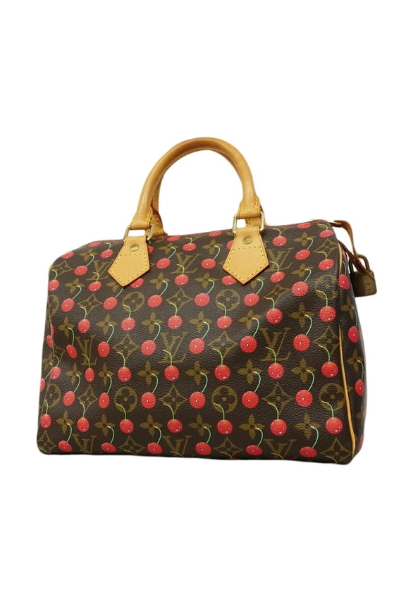 Pre-Owned Louis Vuitton Monogram Cherry Handbag, Takashi Murakami Speedy 25, M95009, Brown/Red,...