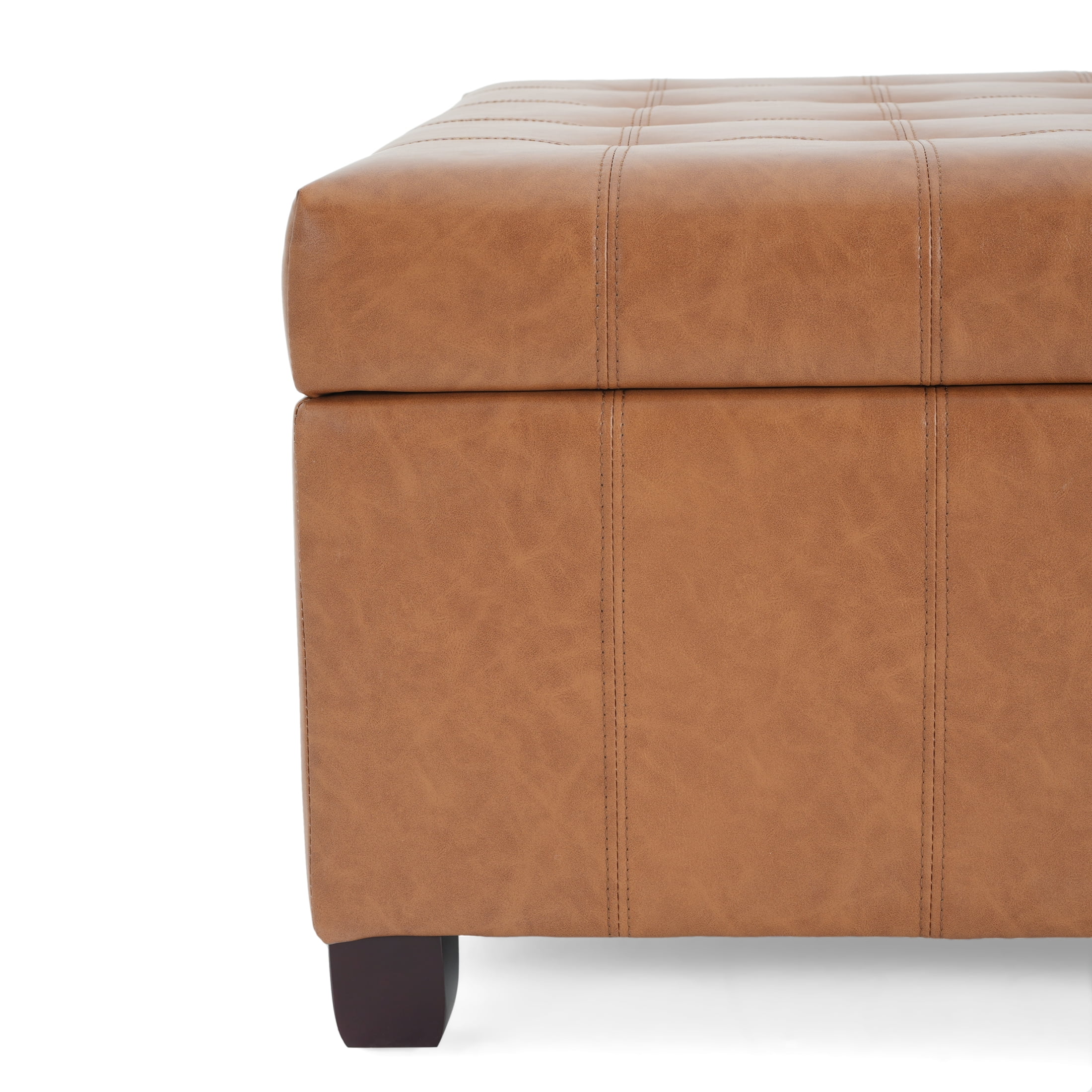 Christopher Knight Home Contemporary 31” Tufted PU Storage Ottoman, Waffle Stitch, Light Brown