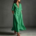 thumbnail image 6 of Noric Women Short Sleeve Cotton Dresses Casual Lapel Collar A-Line Maxi Dress with Pockets Loose Fit Solid Color for Daily Vacation, 6 of 9