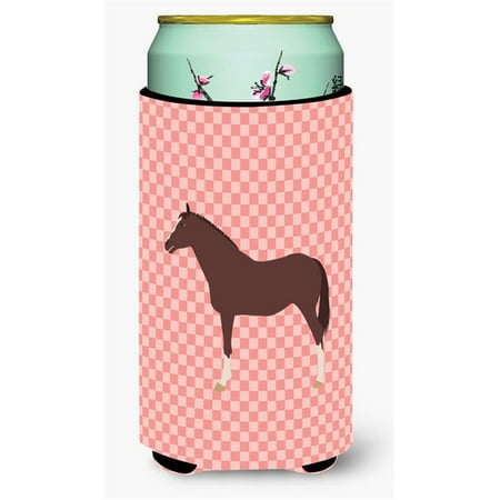 

English Thoroughbred Horse Pink Check Tall Boy Beverage Insulator Hugger