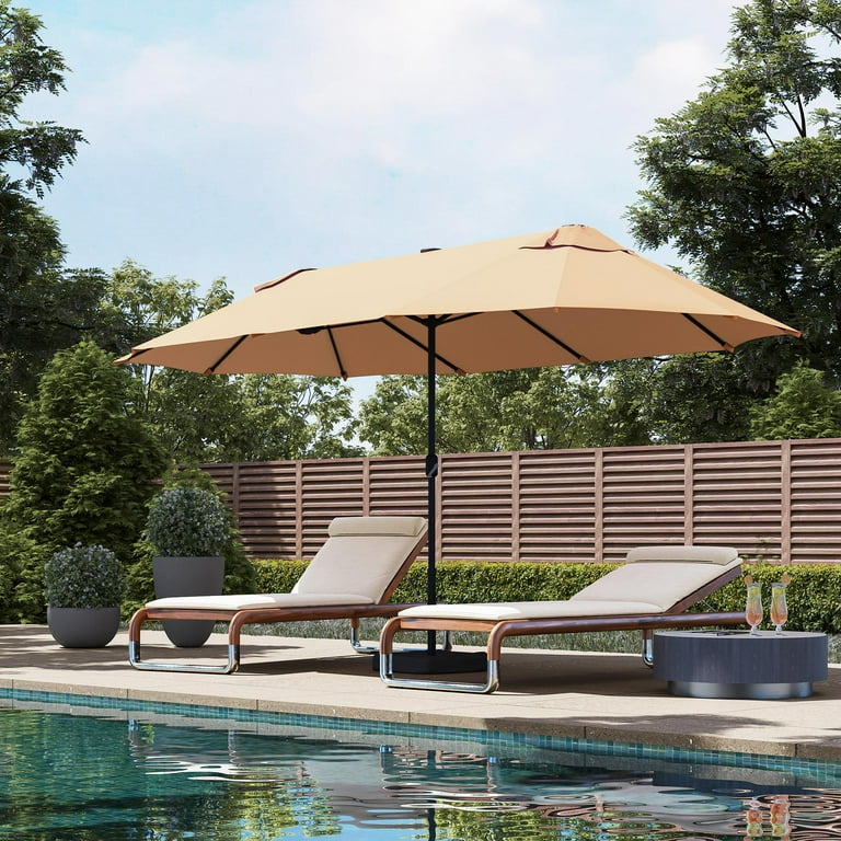belleze patio umbrella BELLEZE 15 Ft Extra Large Outdoor Market Patio Umbrella Double-Sided Design  with Crank, Tan