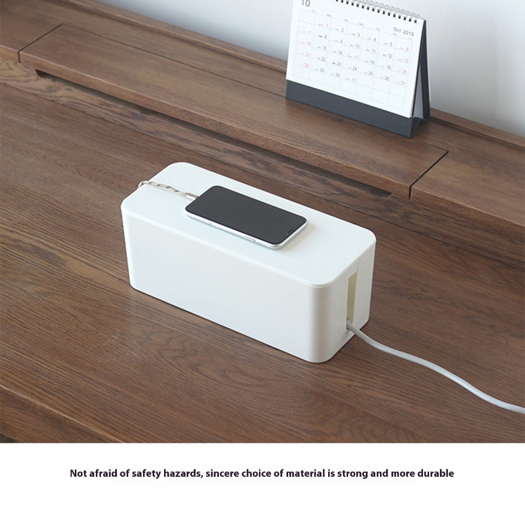 Plastic Desk Cable Management Box Dustproof Cord Organizers Cable Storage Box Wood and Plastic Texture for Home Office