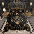 thumbnail image 2 of Manfei Gold Baroque Damask Bedding Sets King with Comforter, Hippie Flower Floral Duvet Insert, Vintage Victorian Comforter Sets King Size, Breathable Bedroom Decorative, 3pcs Reversible, 2 of 8