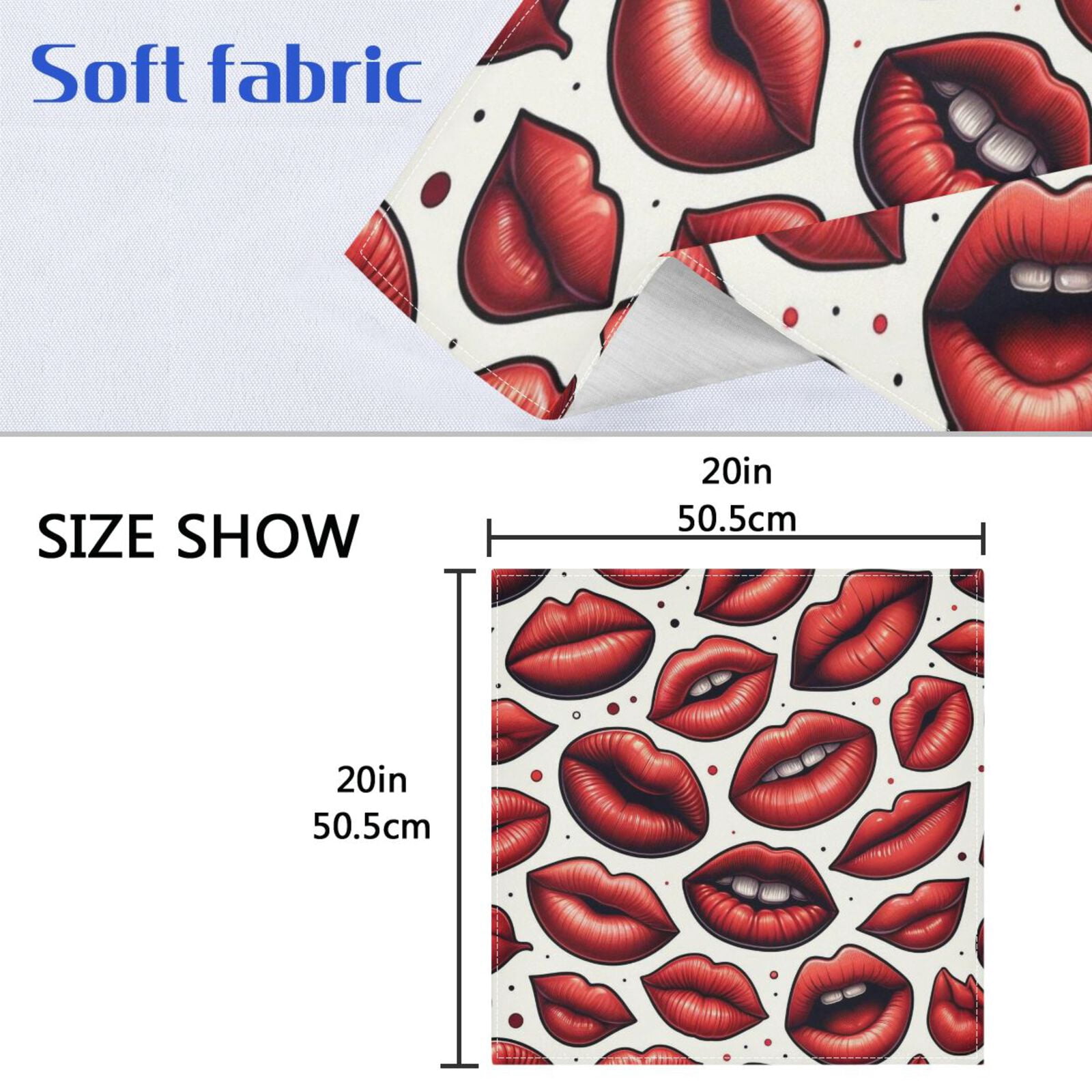JSTEL Red Lips Polka Dots Cloth Napkins Set of 6, 20x20 Inch Washable and Reusable Napkin for Decoupage Dinner Party Everyday Use