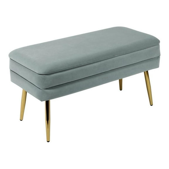 Maklaine 16.5"H Transitional Velvet Storage Bench in Blue Finish